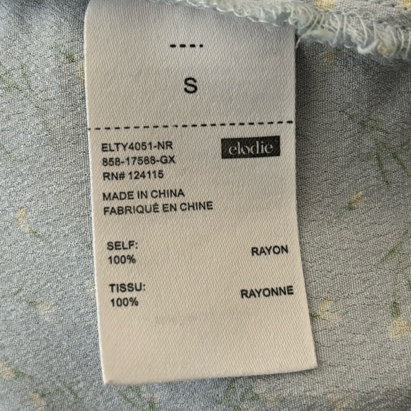 Elodie Light Blue w/ Delicate Floral Print Short Puff Sleeve Bodice Style Top - Picture 11 of 12